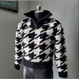 DEX Houndstooth Cropped Mock Neck Sweater NWT Sz XL